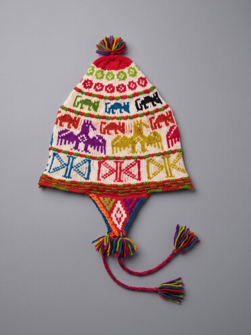 Traditional Cusco Chullo Hat – Natural Sheep's Wool – Warm Winter Hat